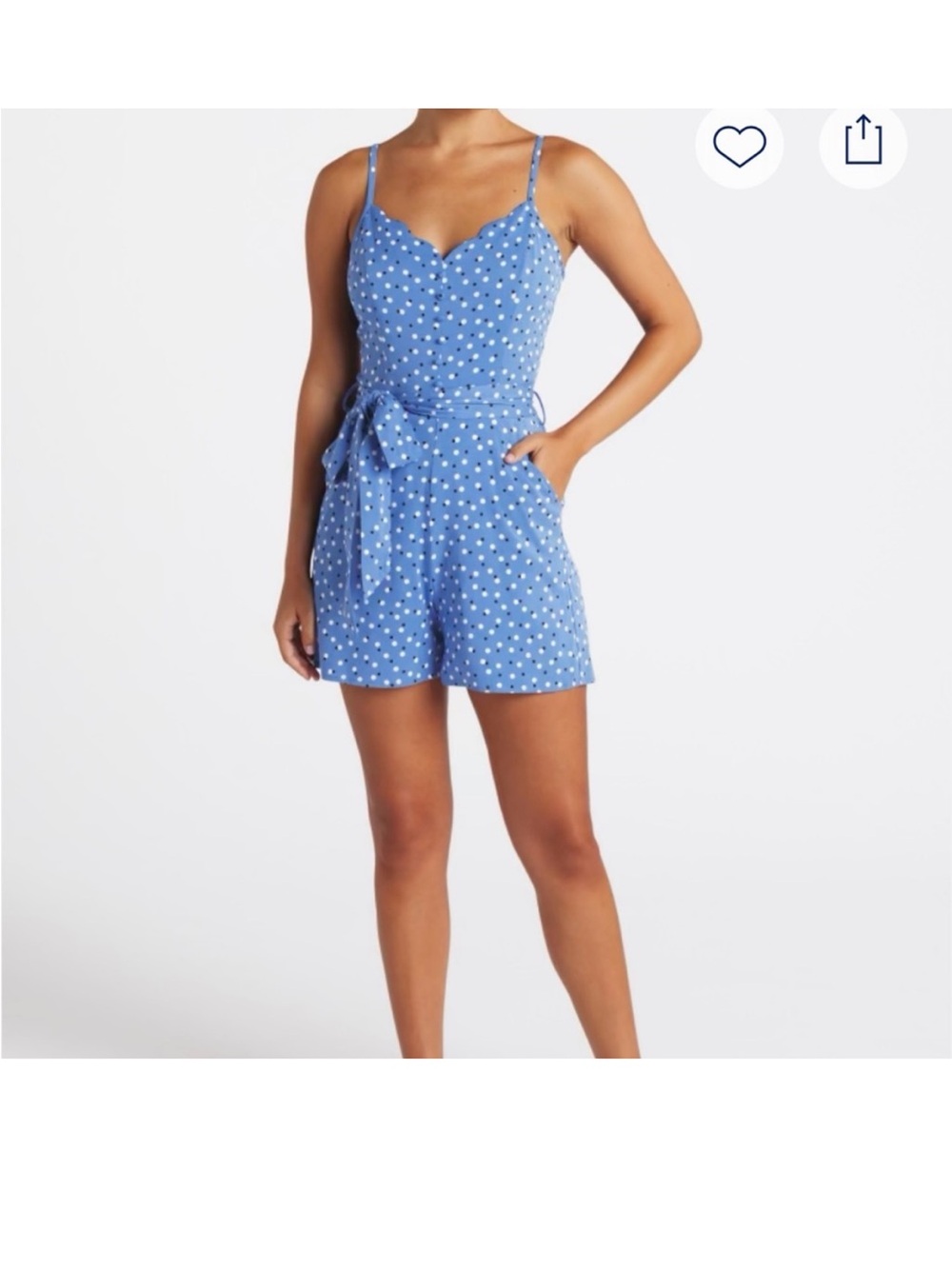 41 Hawthorn Blue Polka Dot Tie-Waist Romper size small